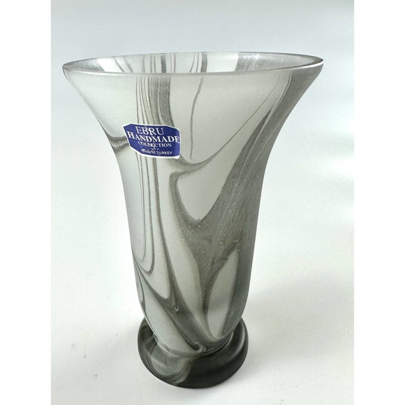 unknown Accents Turkish Marbled Gray Glass Vase Ebru Handmade